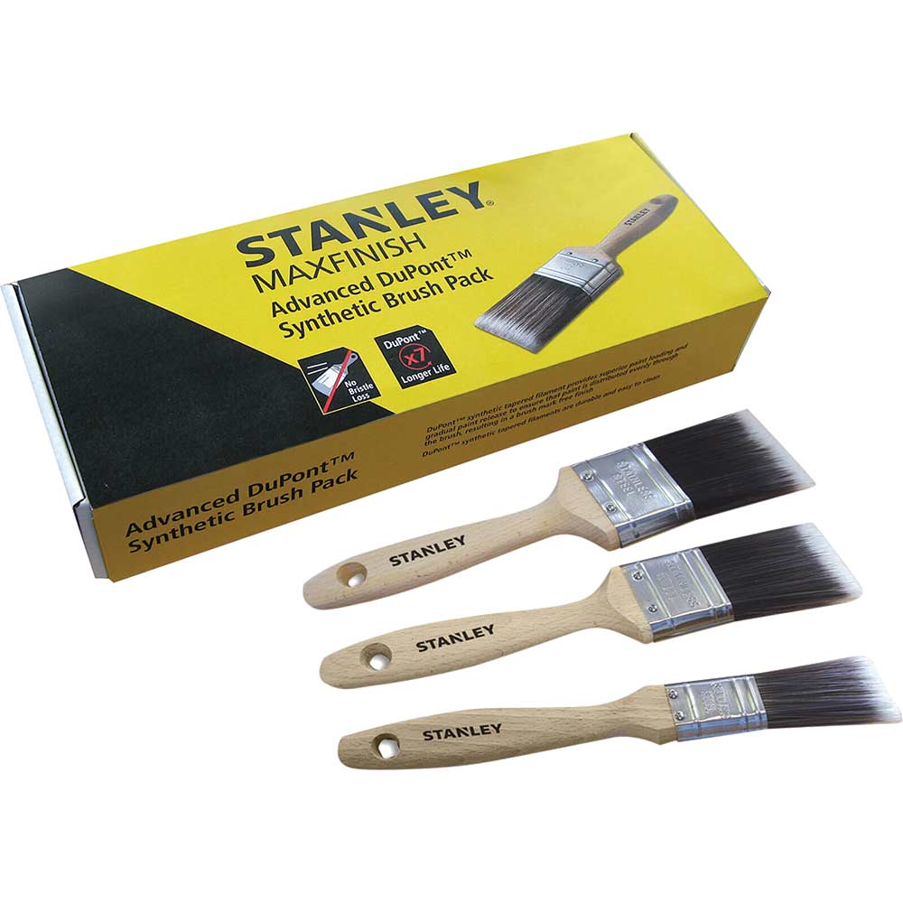 Image of Stanley 3 Piece Maxfinish Synthetic Paint Brush Set 25, 38 & 50mm