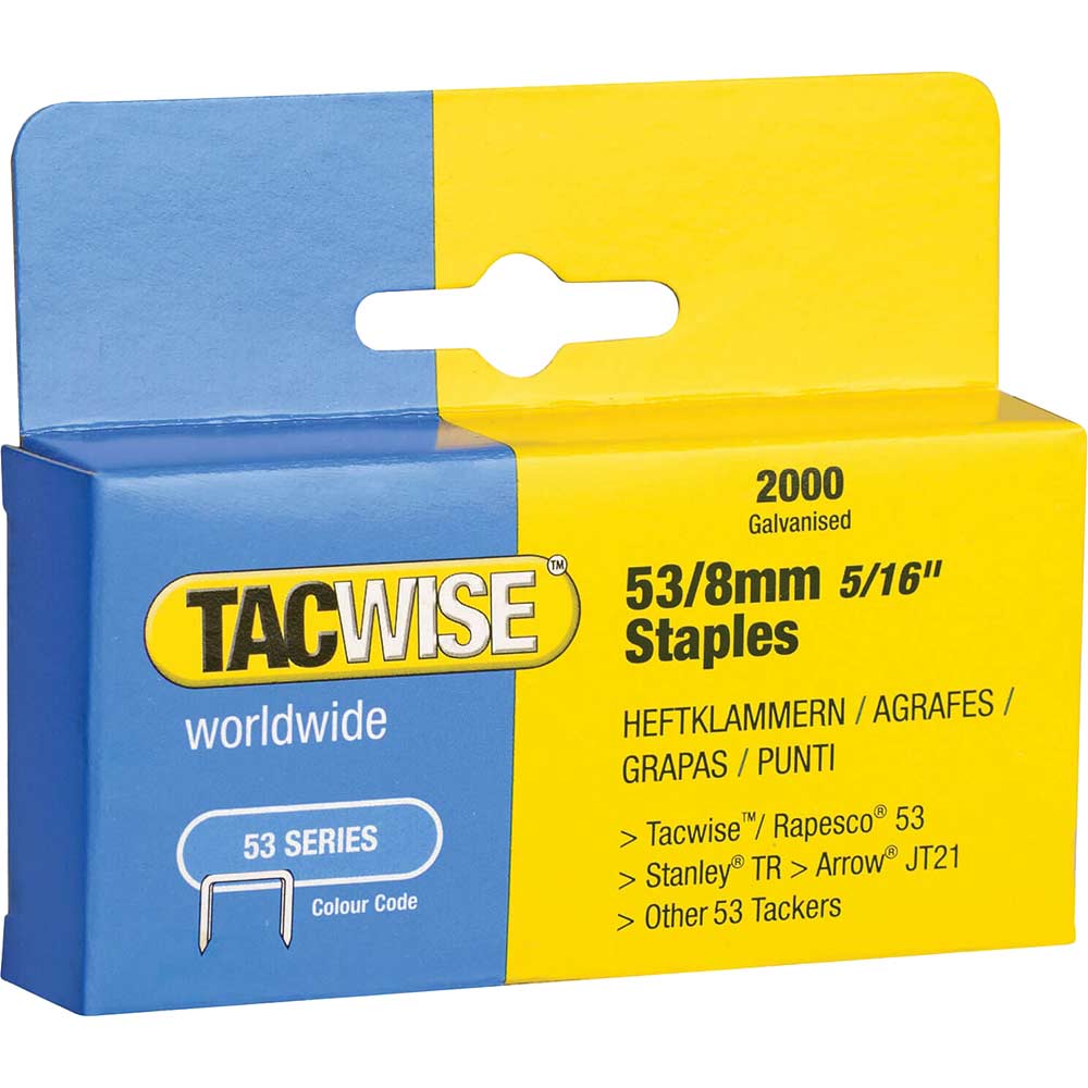 Image of Tacwise 53/8 Staples 8mm Pack of 2000