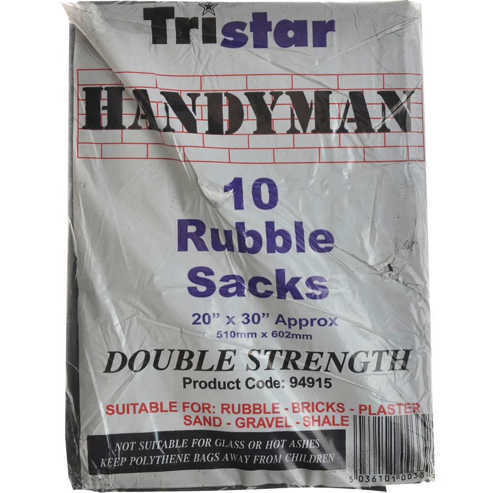 Tristar Heavy Duty Black Rubble Sacks 51cm x 76cm Pack of 10
