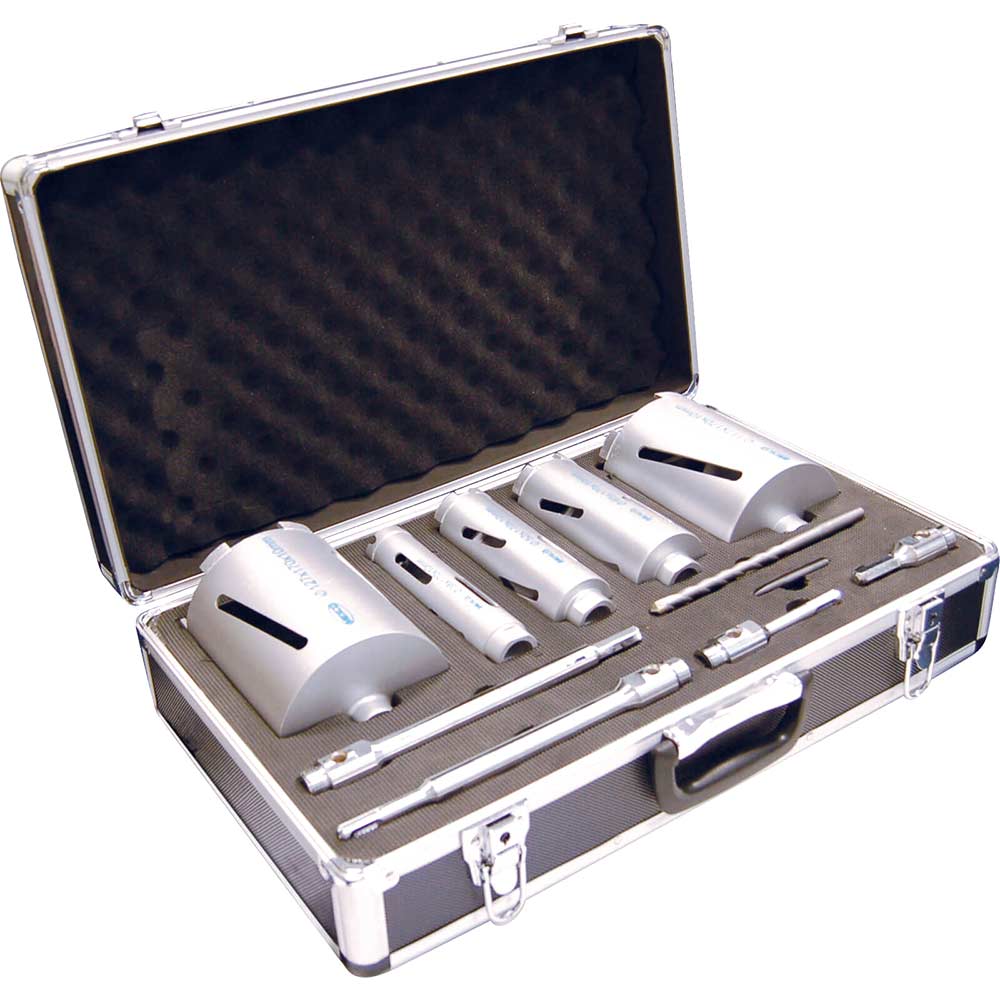 11 Piece Premium Dry Diamond Core Drill Bit Set + Case Slotted