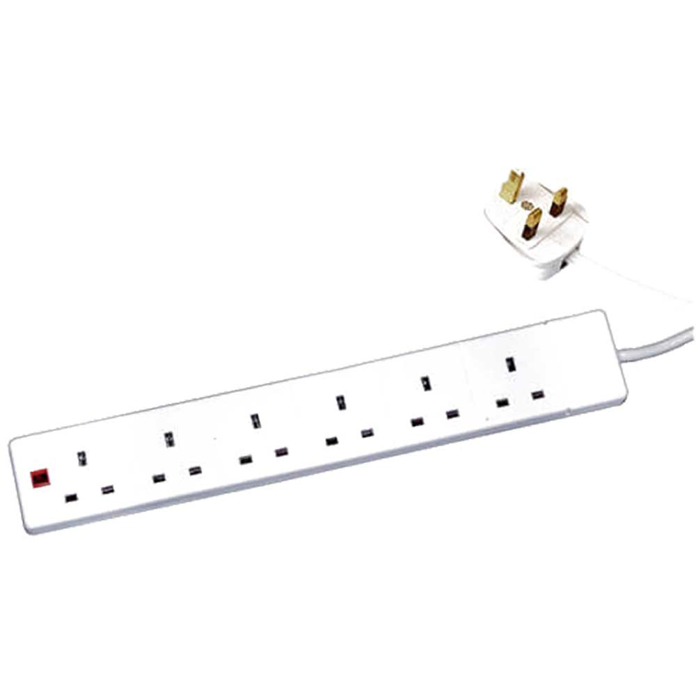 Image of 6 Socket Extension Lead with 2 Metre Cable & Neon Light 13amp 240v