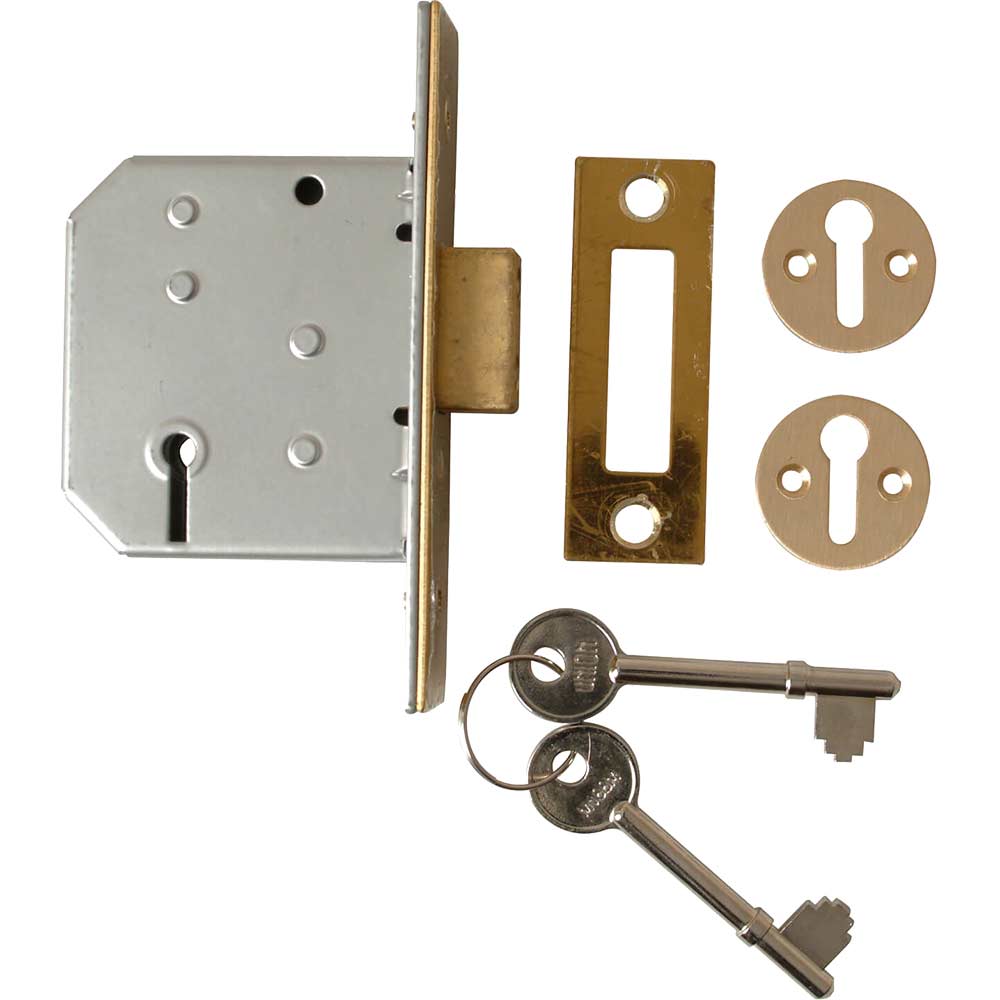 Union Locks 2177 3 Lever Mortice Deadlock Polished Brass 65mm / 2.5"