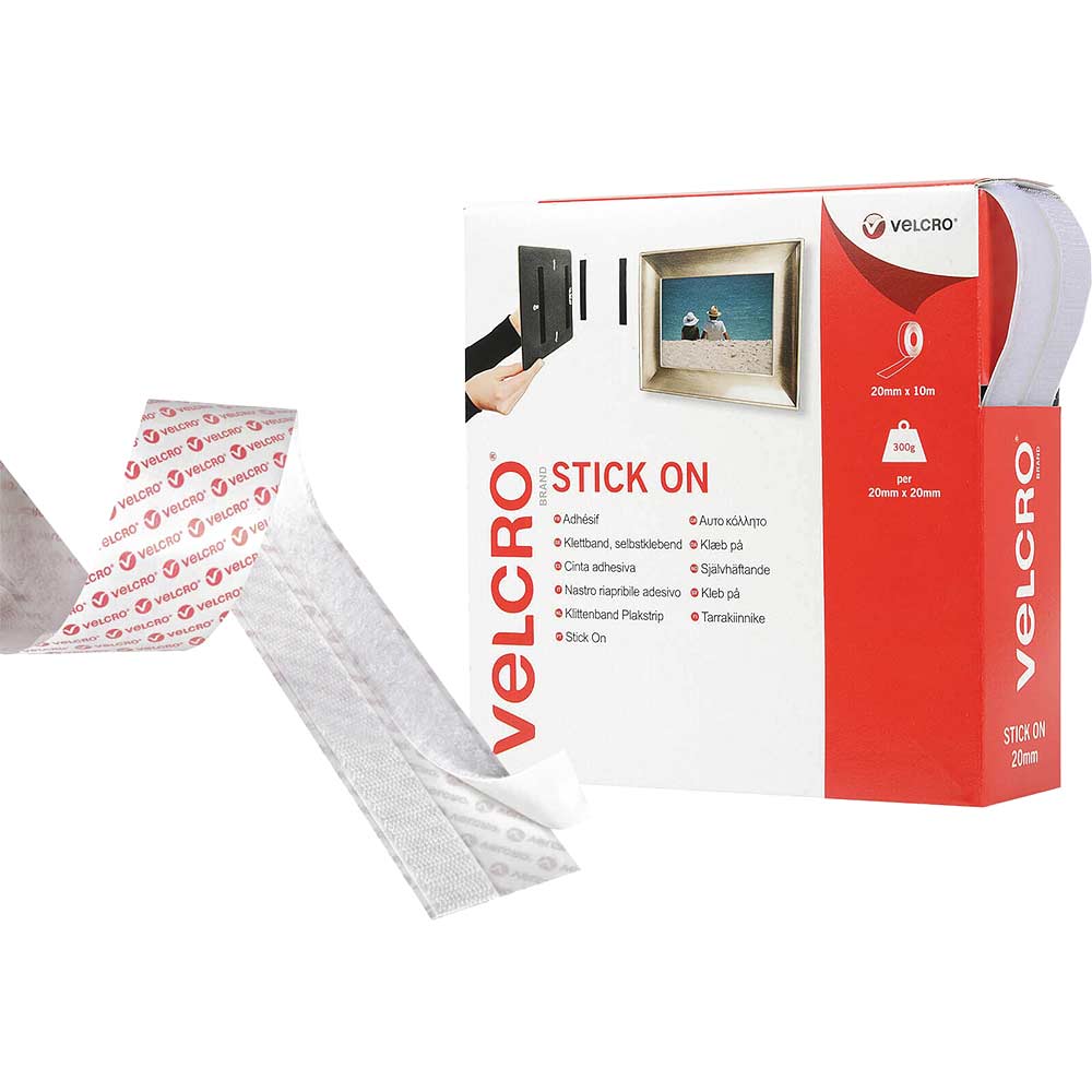 Velcro White Stick On Tape 20mm x 10 Metre Roll