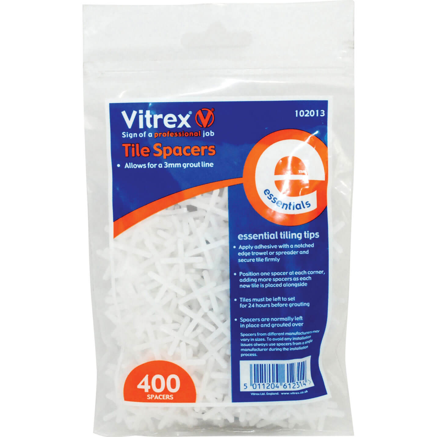 Vitrex Essential Tile Spacers 3mm Pack of 400