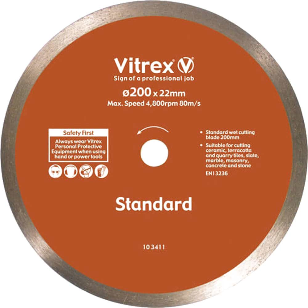 Image of Vitrex 200mm Standard Diamond Blade For Wet Bridge Tile Saw