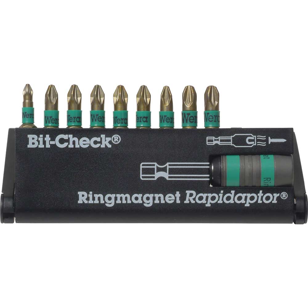 Image of Wera Rapidaptor Ringmagnet Bit Check 10 Piece Extra Tough Pozi Bit Set