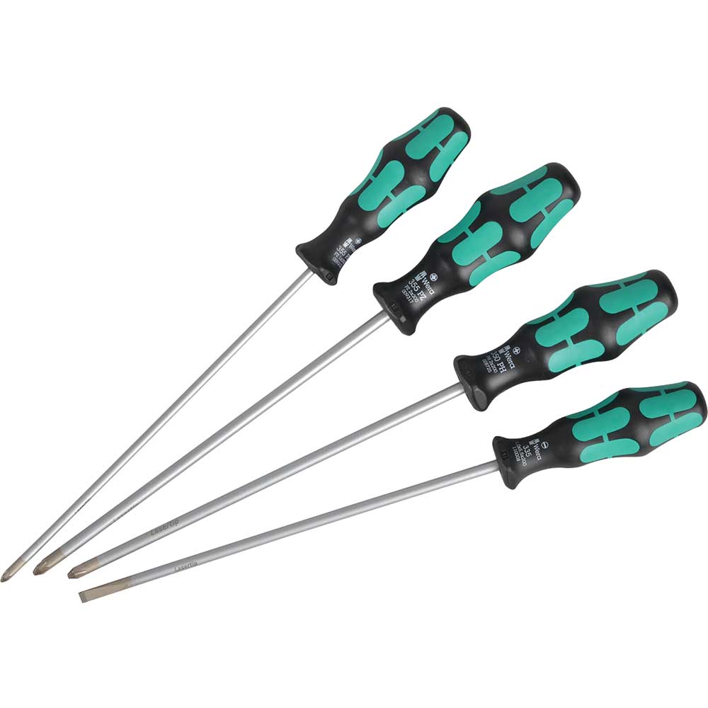Image of Wera Kraftform 4 Piece Long Screwdriver Set Phillips / Pozi / Slotted
