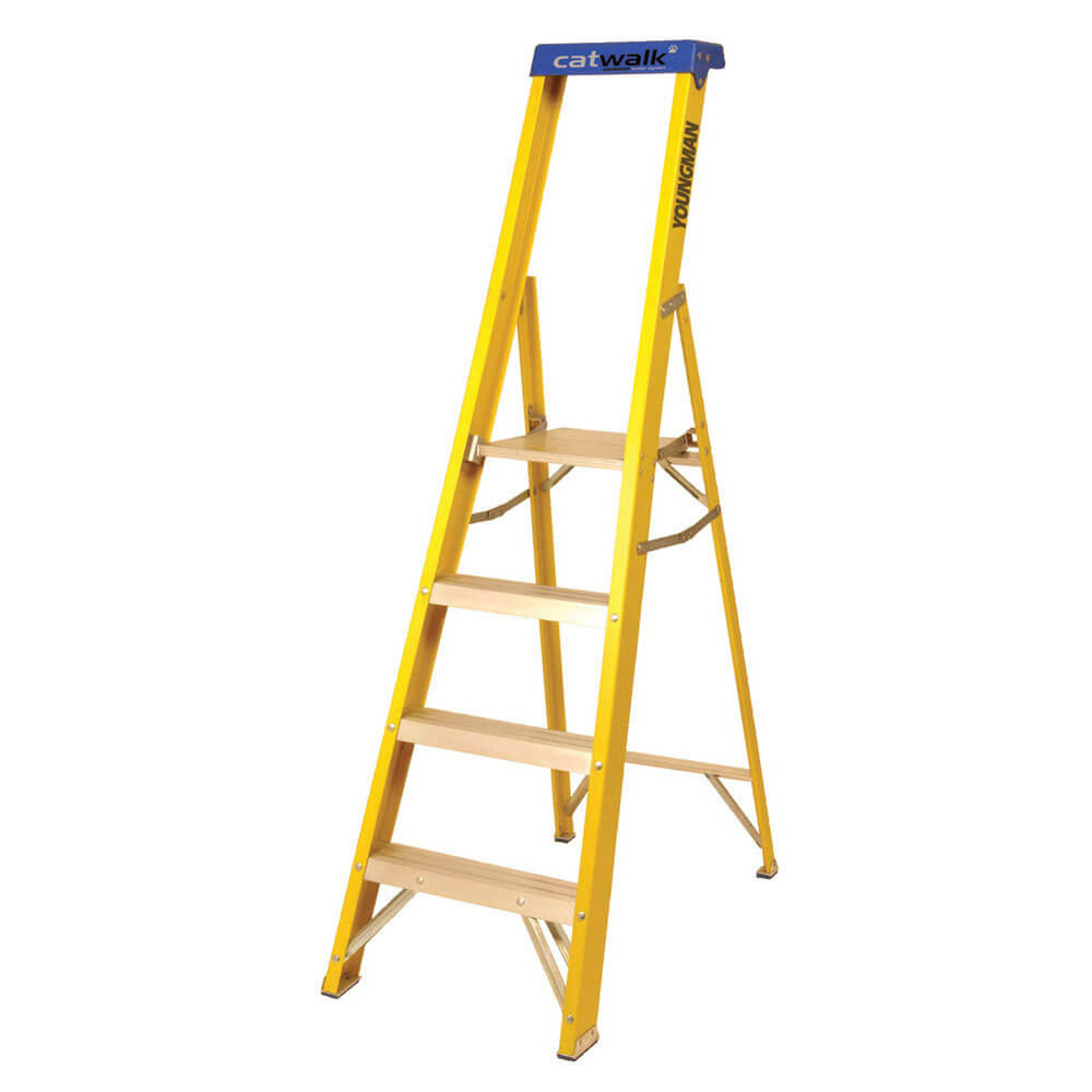 Image of Youngman Catwalk S400 0.9 Metre Heavy Duty Fibre Glass Platform Step Ladder 4 Tread