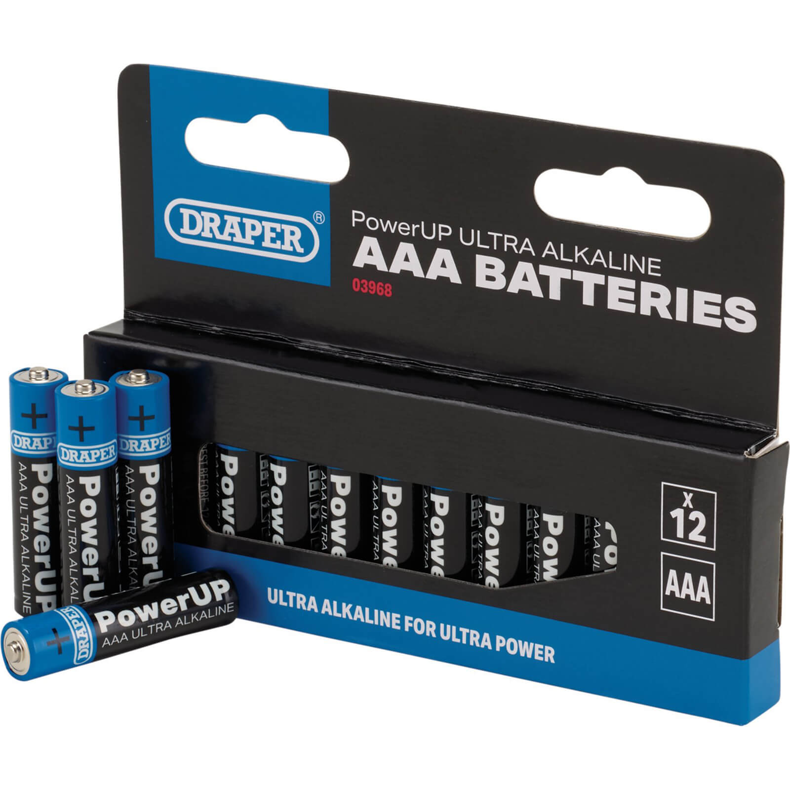 Draper Powerup Ultra Alkaline AAA Batteries Pack of 12