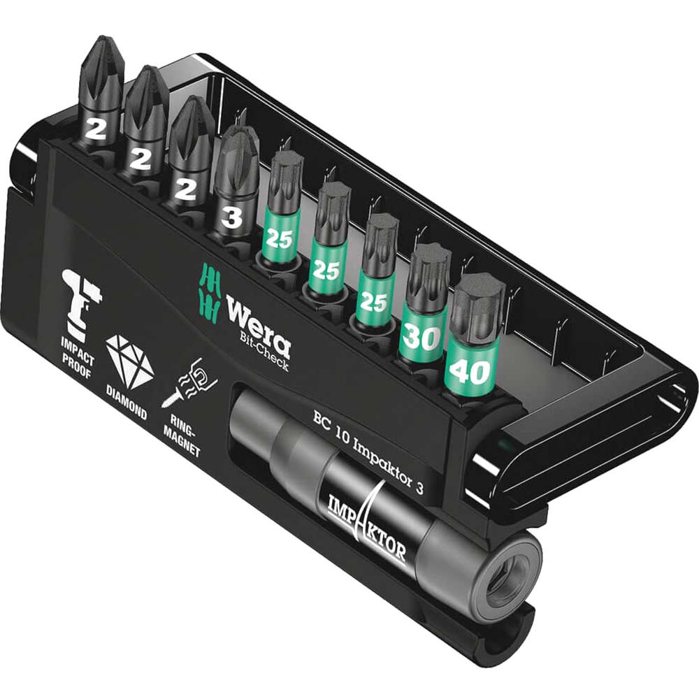 Photo of Wera 9 Piece Impaktor Diamond Pozi And Torx Screwdriver Bit Set