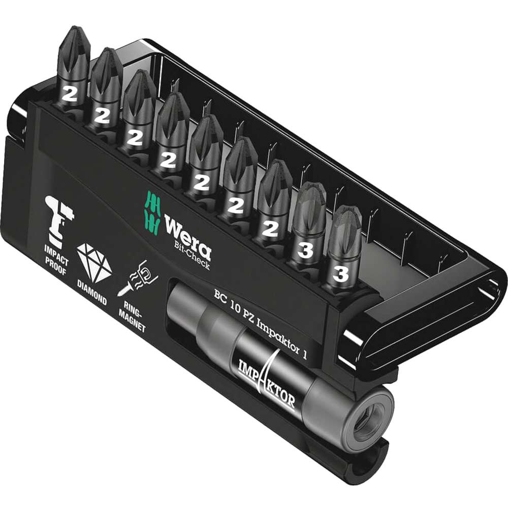 Photo of Wera 9 Piece Impaktor Diamond Pozi Screwdriver Bit Set