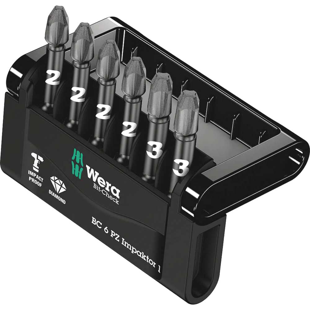 Photo of Wera 6 Piece Impaktor Mini Check Pozi Bit Set
