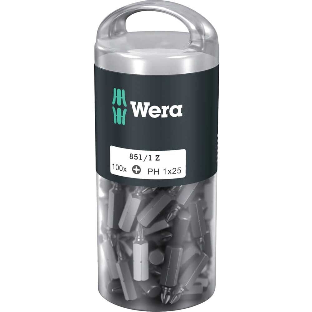 Photo of Wera 850/1z Extra Tough Phillips Screwdriver Bits Ph1 25mm Pack Of 100