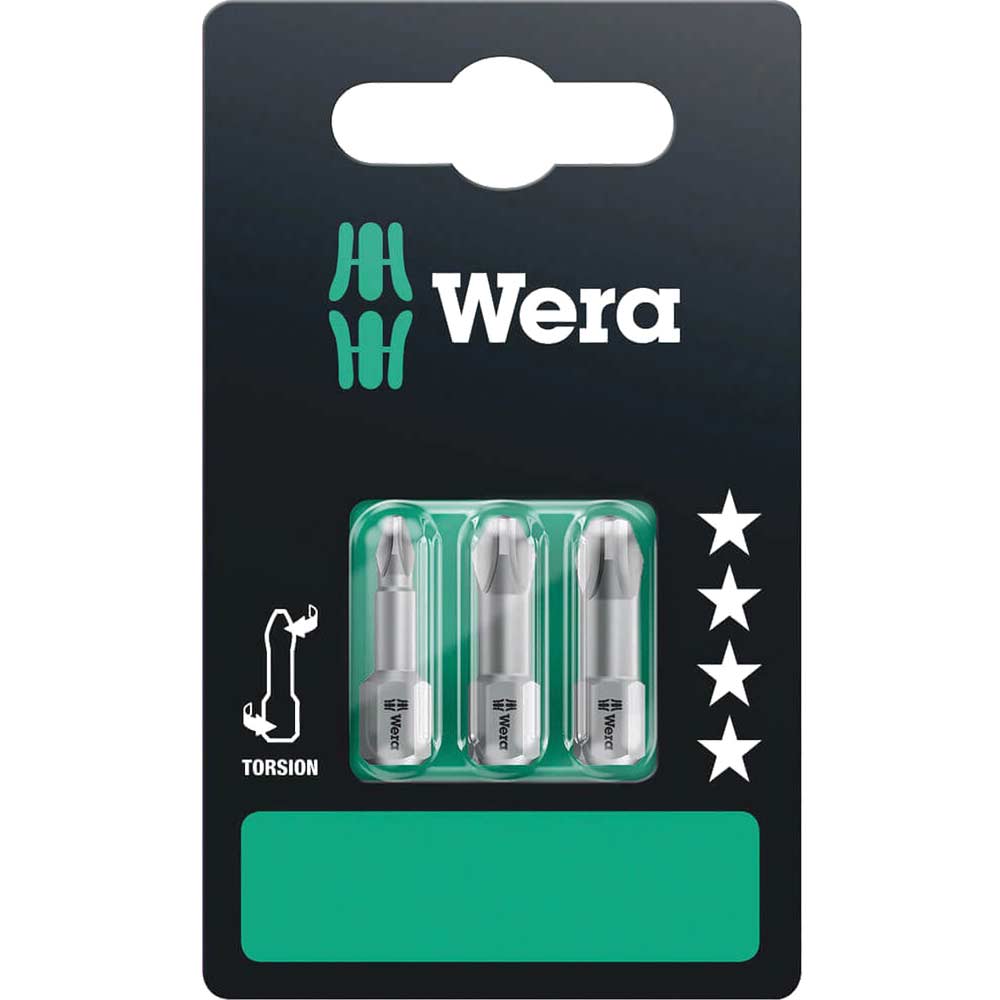 Wera Torsion Phillips Screwdriver Bits Assorted Phillips 25mm Pack of 3