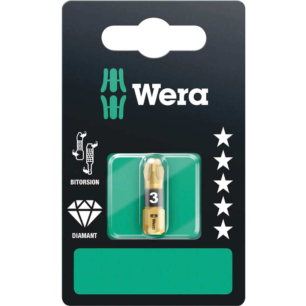 Photo of Wera Bitorsion Diamond Pozi Screwdriver Bits Pz3 25mm Pack Of 1