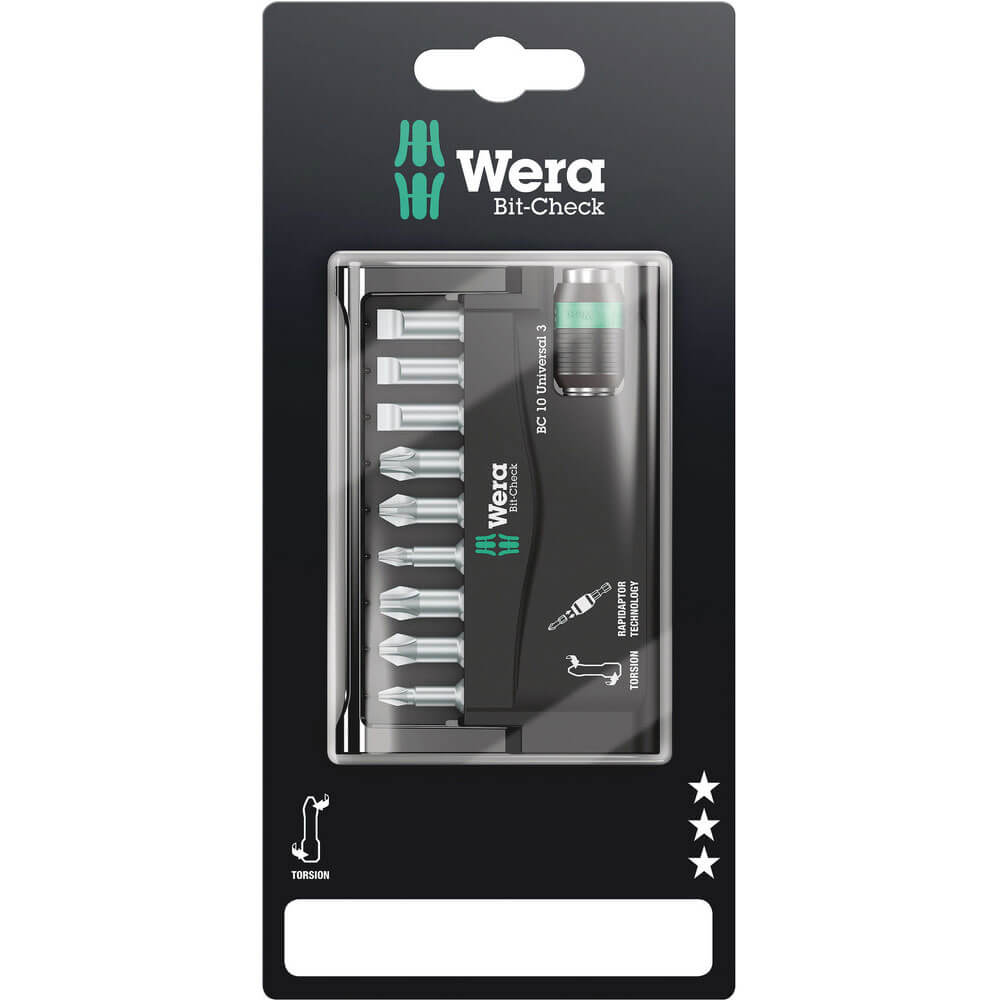 Photo of Wera 10 Piece Bit-check Torsion Screwdriver Bit And Holder Set