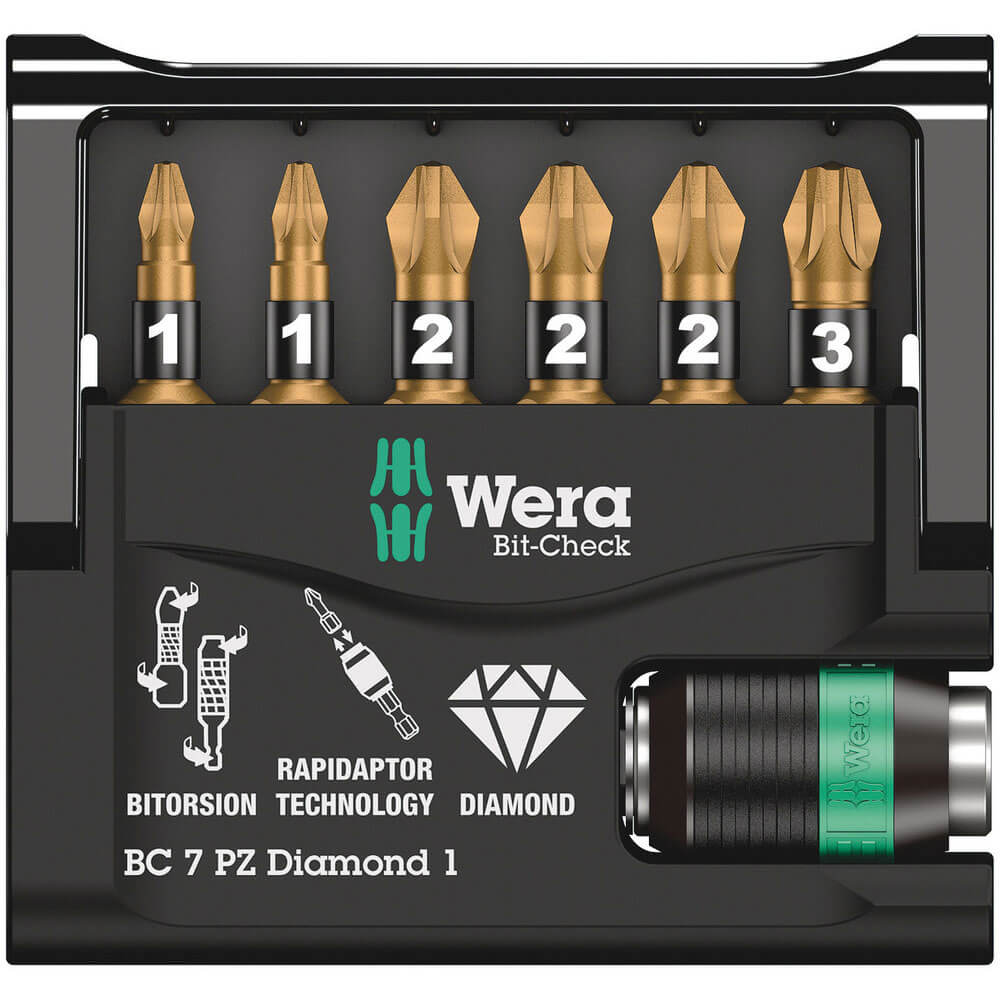 View Wera 7 Piece Bit-check Diamond Screwdriver Bit And Holder Set View Wera 7 Piece Bit-check Diamond Screwdriver Bit And Holder Set