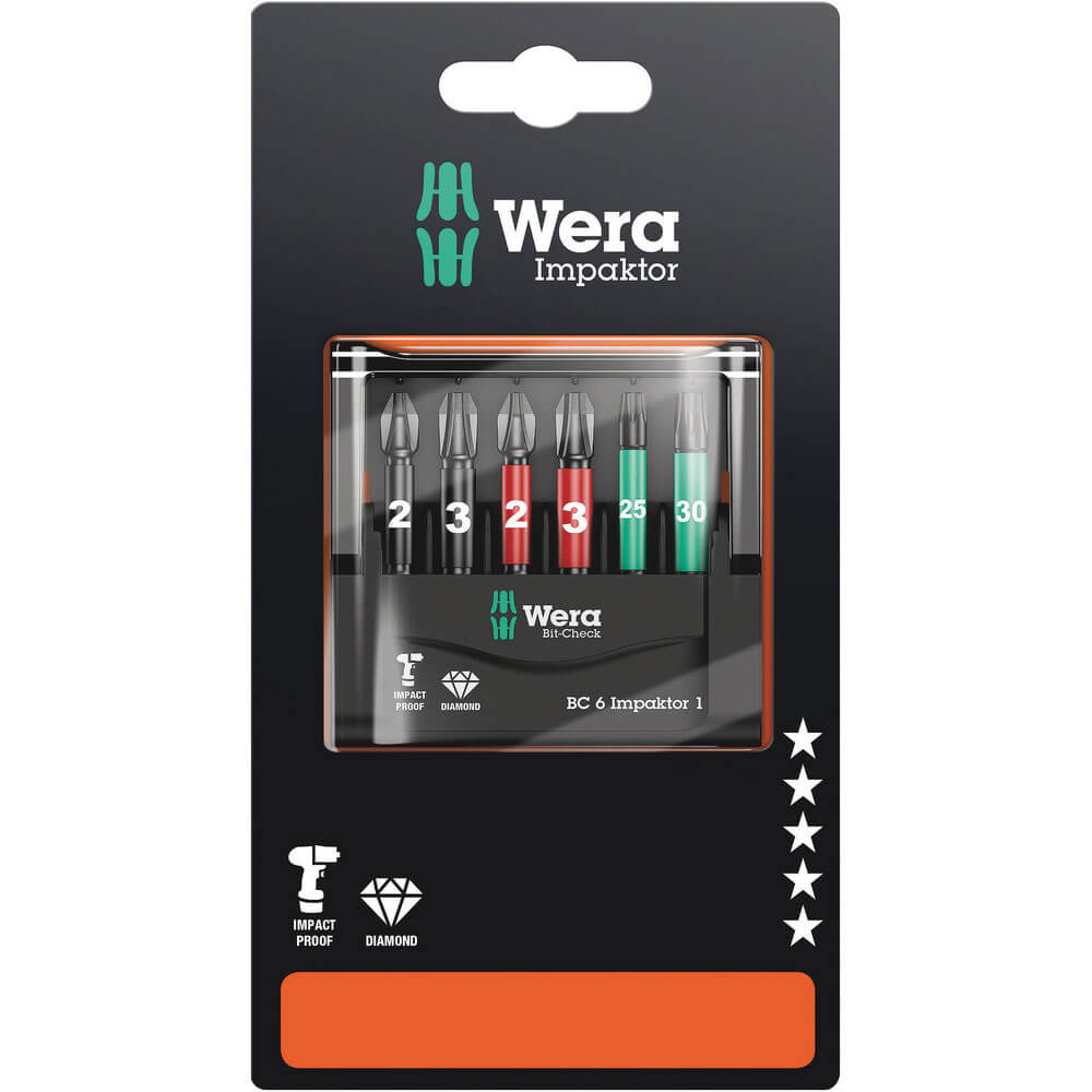 Photo of Wera 6 Piece Impaktor Screwdriver Bit Set