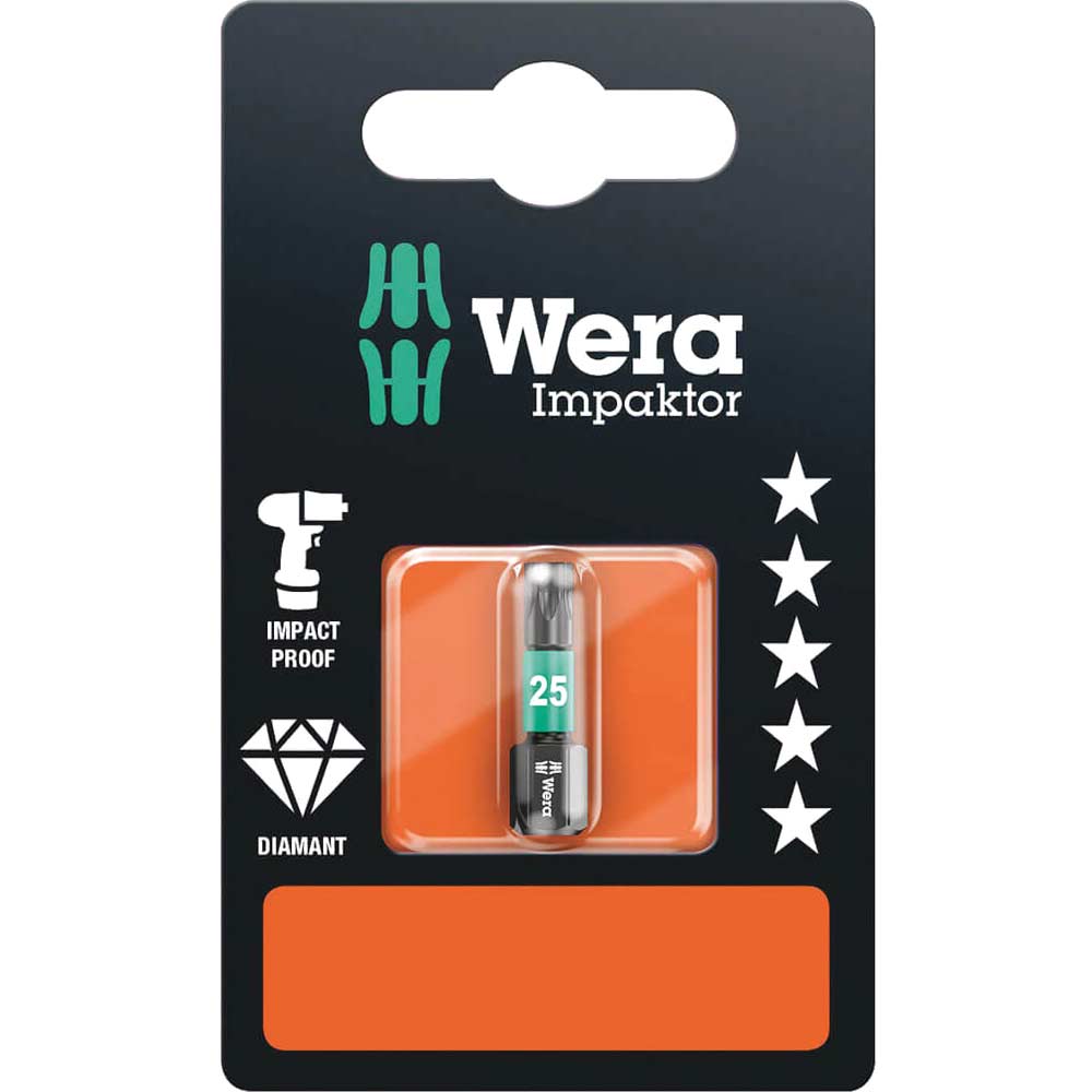 Photo of Wera Impaktor Torx Screwdriver Bits T25 25mm Pack Of 1