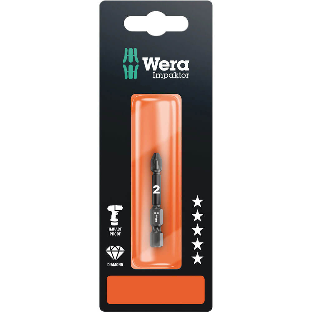 Image of Wera Impaktor Pozi Screwdriver Bits PZ2 50mm Pack of 1