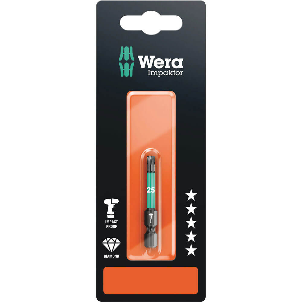 Image of Wera Impaktor Torx Screwdriver Bits T25 50mm Pack of 1