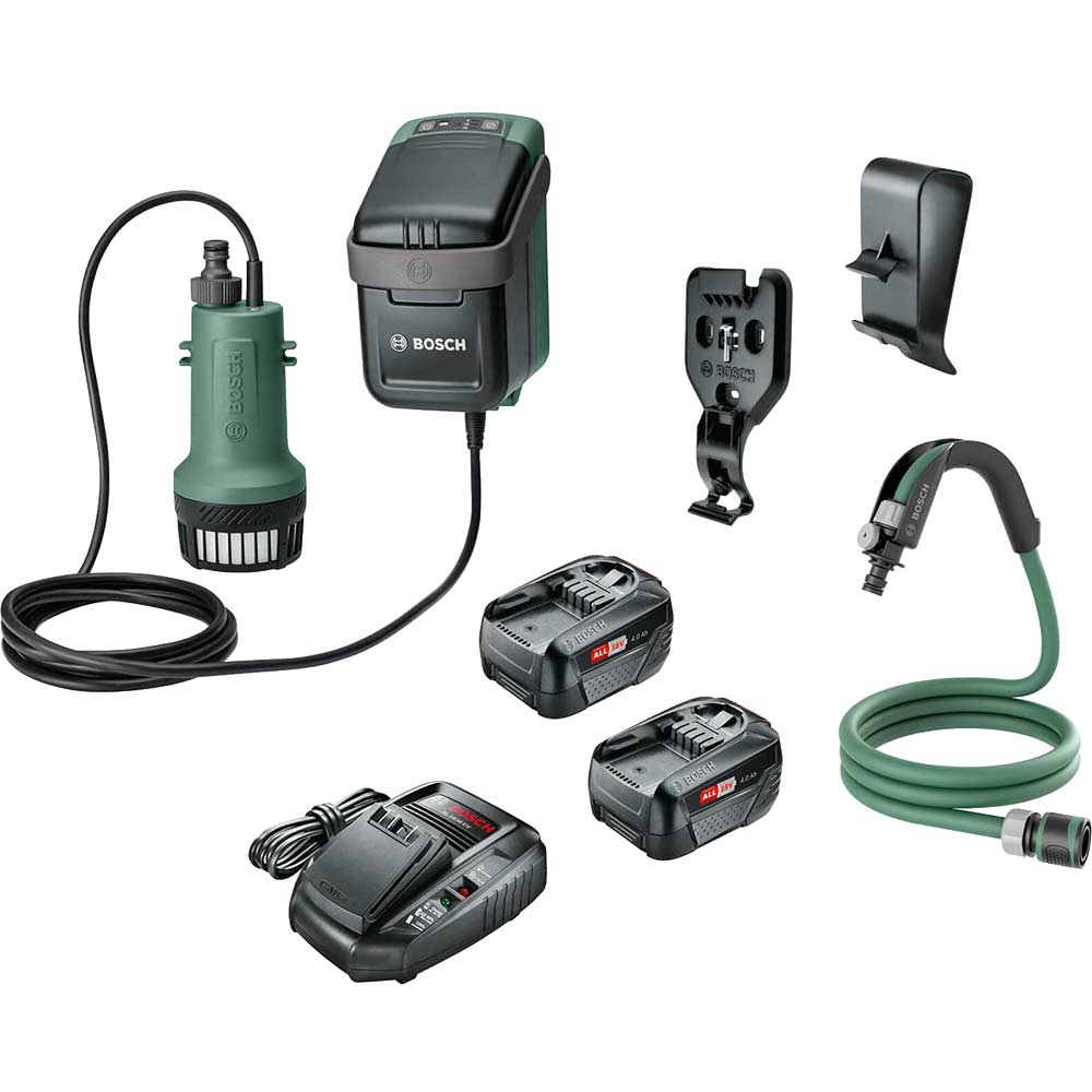 Bosch GARDENPUMP 18 P4A 18v Cordless Submersible Water Pump 2 x 4ah Li-ion Charger