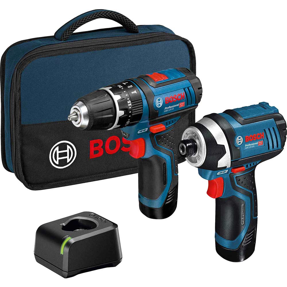 Bosch GSB 12 V-15 + GDR 12 V-105 Cordless Twin Pack Set 2 x 2ah Li-ion Charger Bag