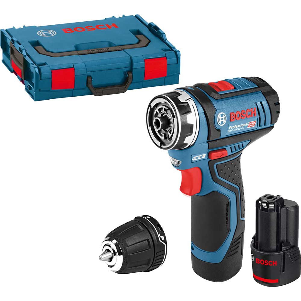 Bosch GSR 12 V-15 FC Cordless Flexiclick Drill Driver 2 x 2ah Li-ion Charger Case