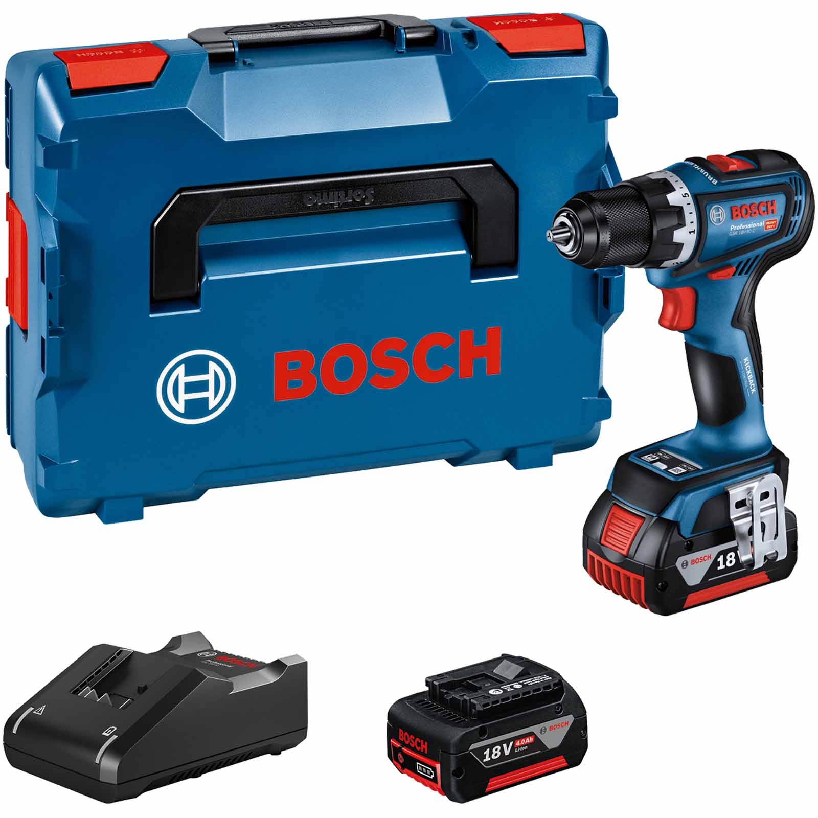 Bosch GSR 18V-90 C 18v Cordless Brushless Drill Driver 2 x 4ah Li-ion Charger Case