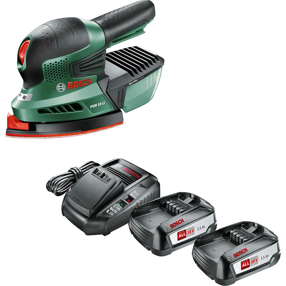 Image of Bosch PSM 18 LI 18v Cordless Detail Sander 2 x 2.5ah Li-ion Charger No Case