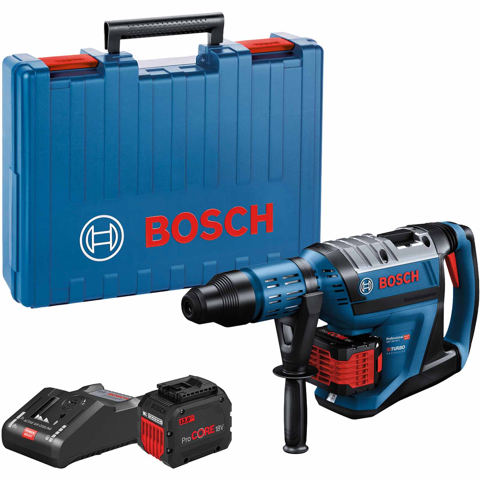 Bosch GBH 18V-45 C BITURBO 18v Cordless SDS Max Rotary Hammer Drill 2 x 12ah Li-ion ProCore Charger Case