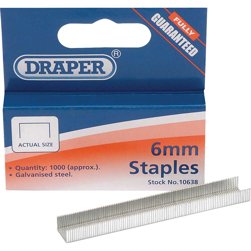 Photo of Draper Steel Staples For 10637 Hand Tacker 6mm Pack Of 1000