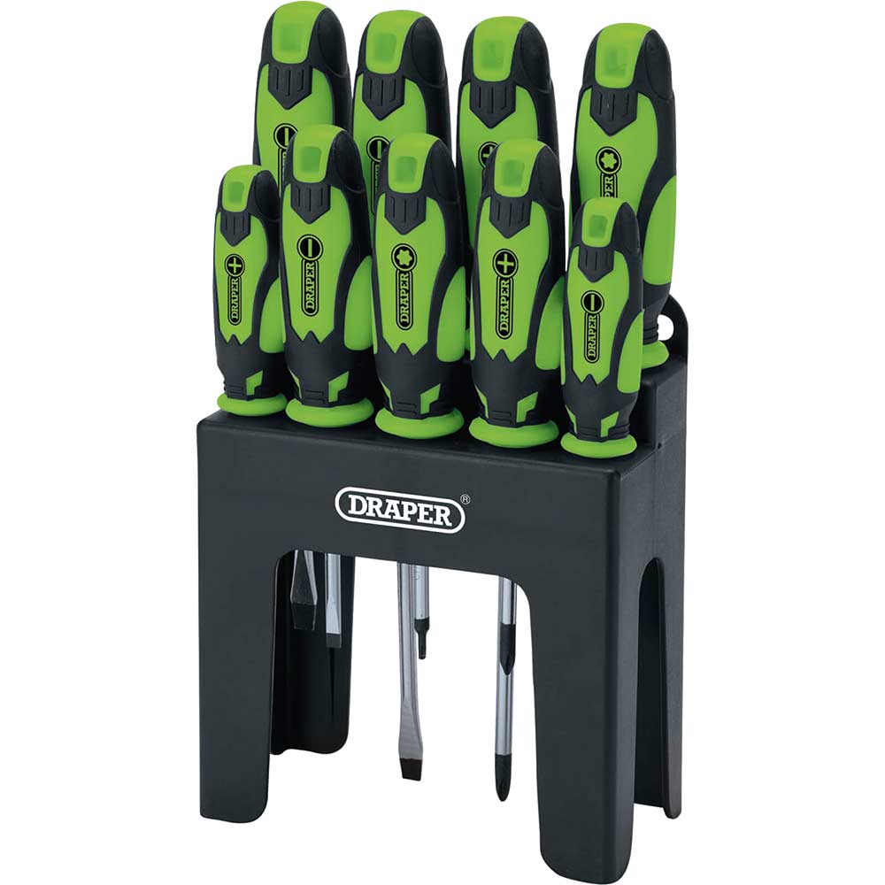 Image of Draper 9 Piece Soft Grip Screwdriver Set Green