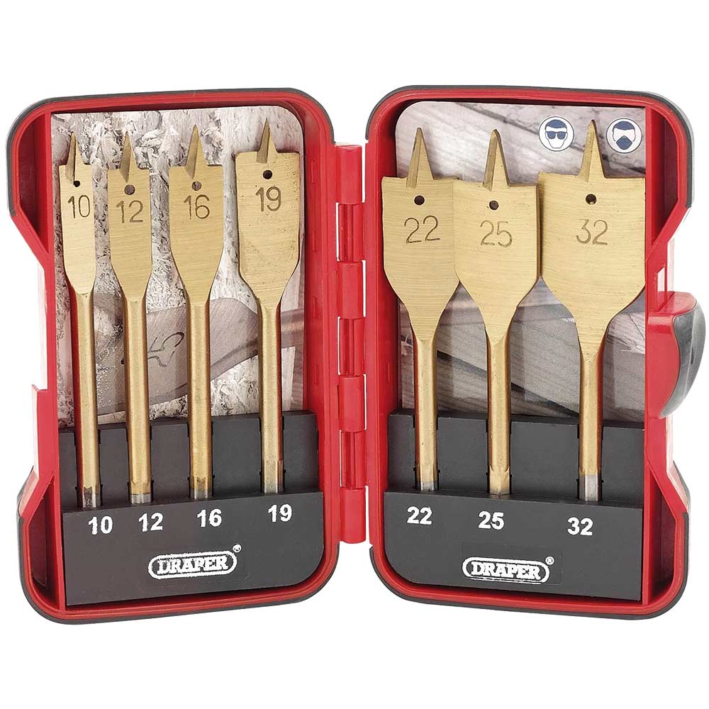 Photo of Draper 7 Piece Tin Coated Flat Wood Drill Bit Set