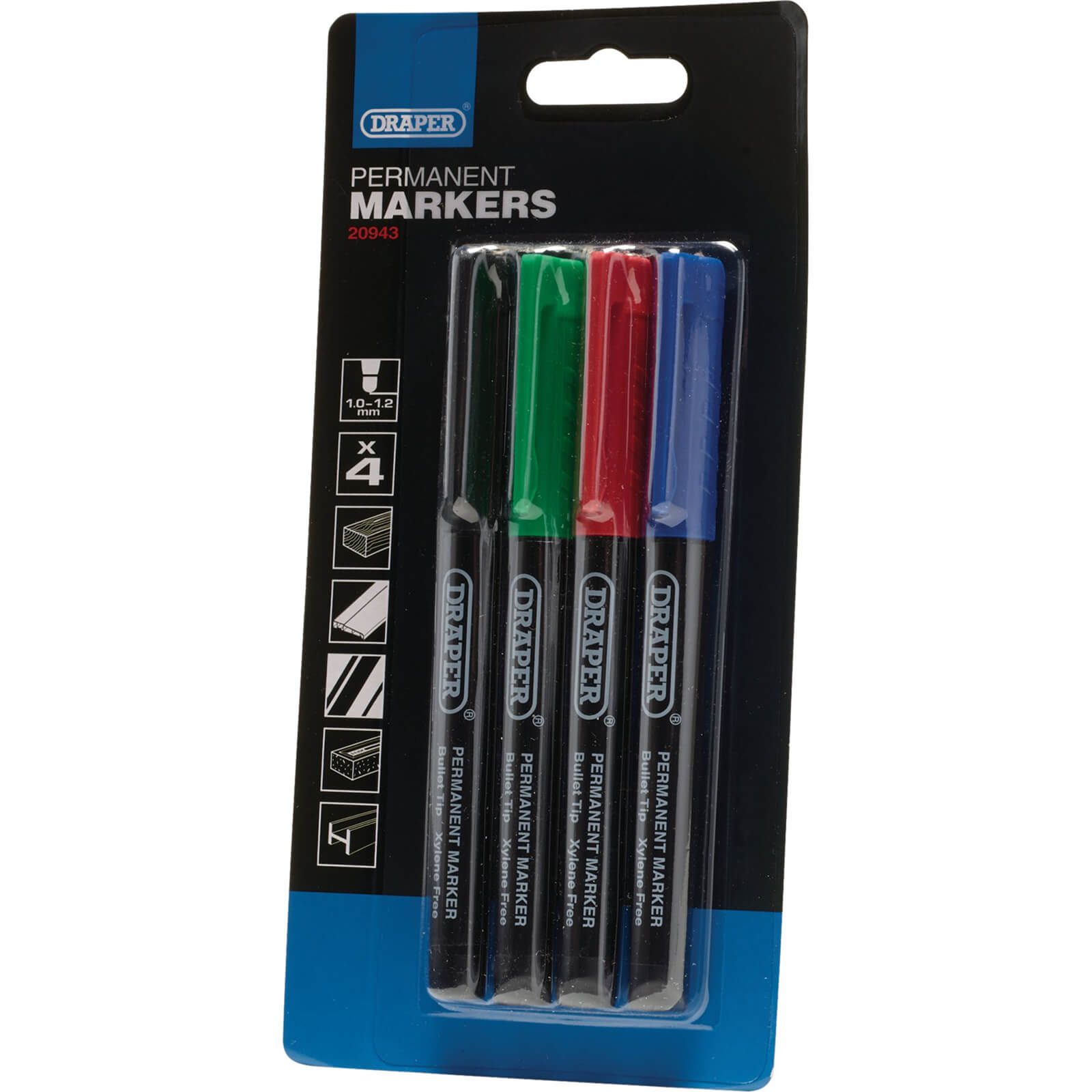 Image of Draper Permanent Marker Pen Assorted Pack of 4