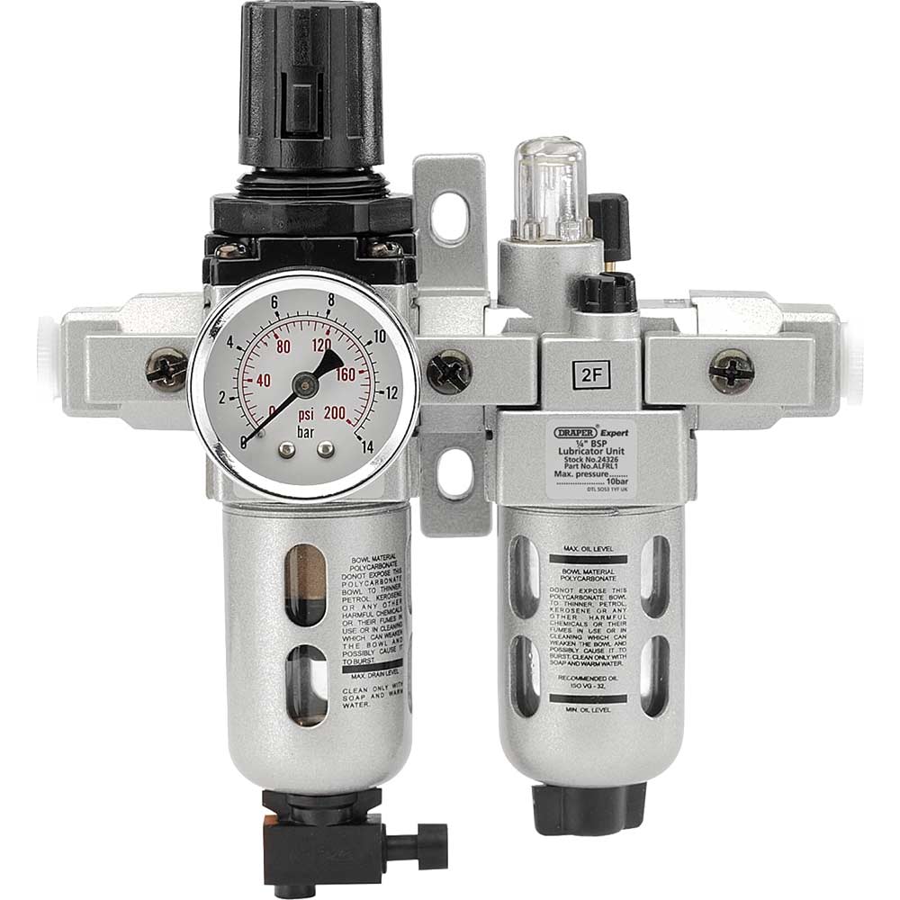 Image of Draper ALFRL1 1/4" BSP Air Line Filter, Regulator and Lubricator