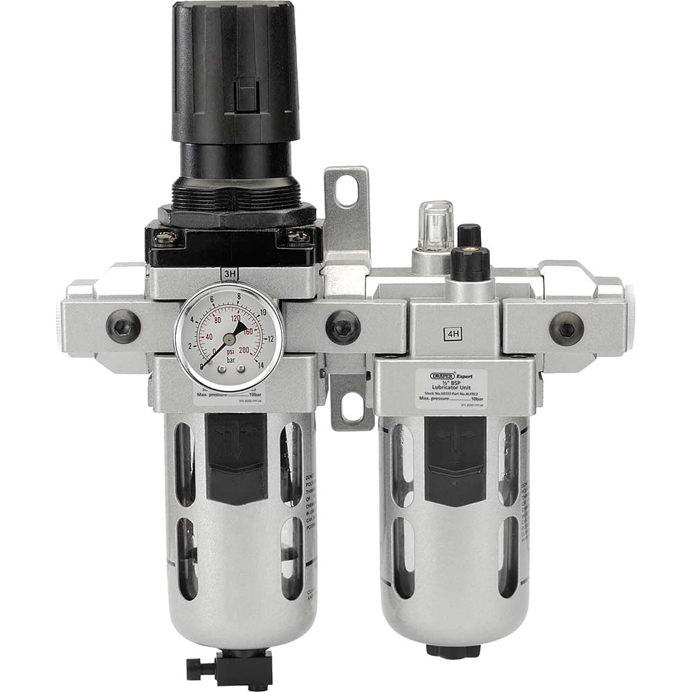 Image of Draper ALFRL2 1/2" BSP Air Line Filter, Regulator and Lubricator