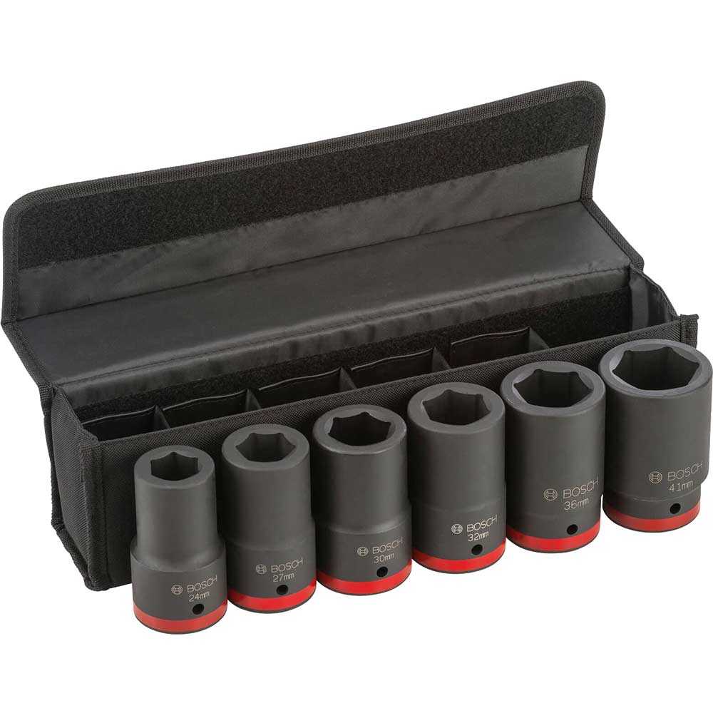 Bosch 6 Piece 1” Drive Deep Hexagon Impact Socket Set Metric Socket Sets