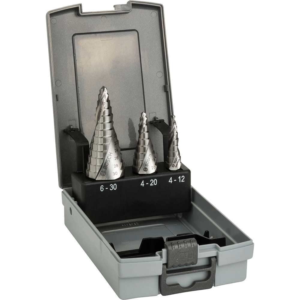 Bosch 3 Piece HSS Step Drill Bit Set Cone & Stepped Drill Bits