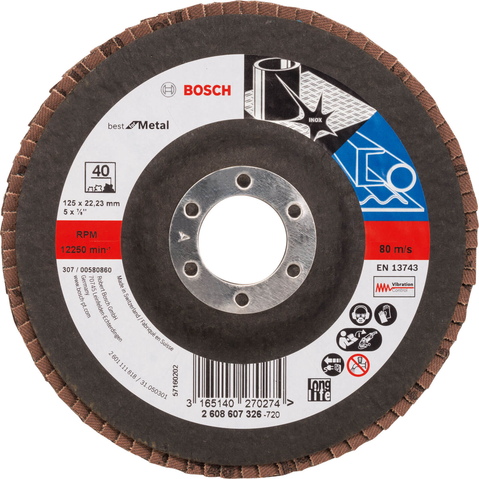 Bosch X571 Best for Metal Straight Flap Disc 125mm 40g Pack of 1