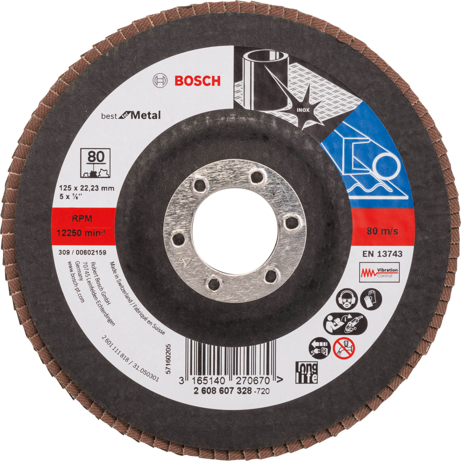 Bosch X571 Best for Metal Straight Flap Disc 125mm 80g Pack of 1