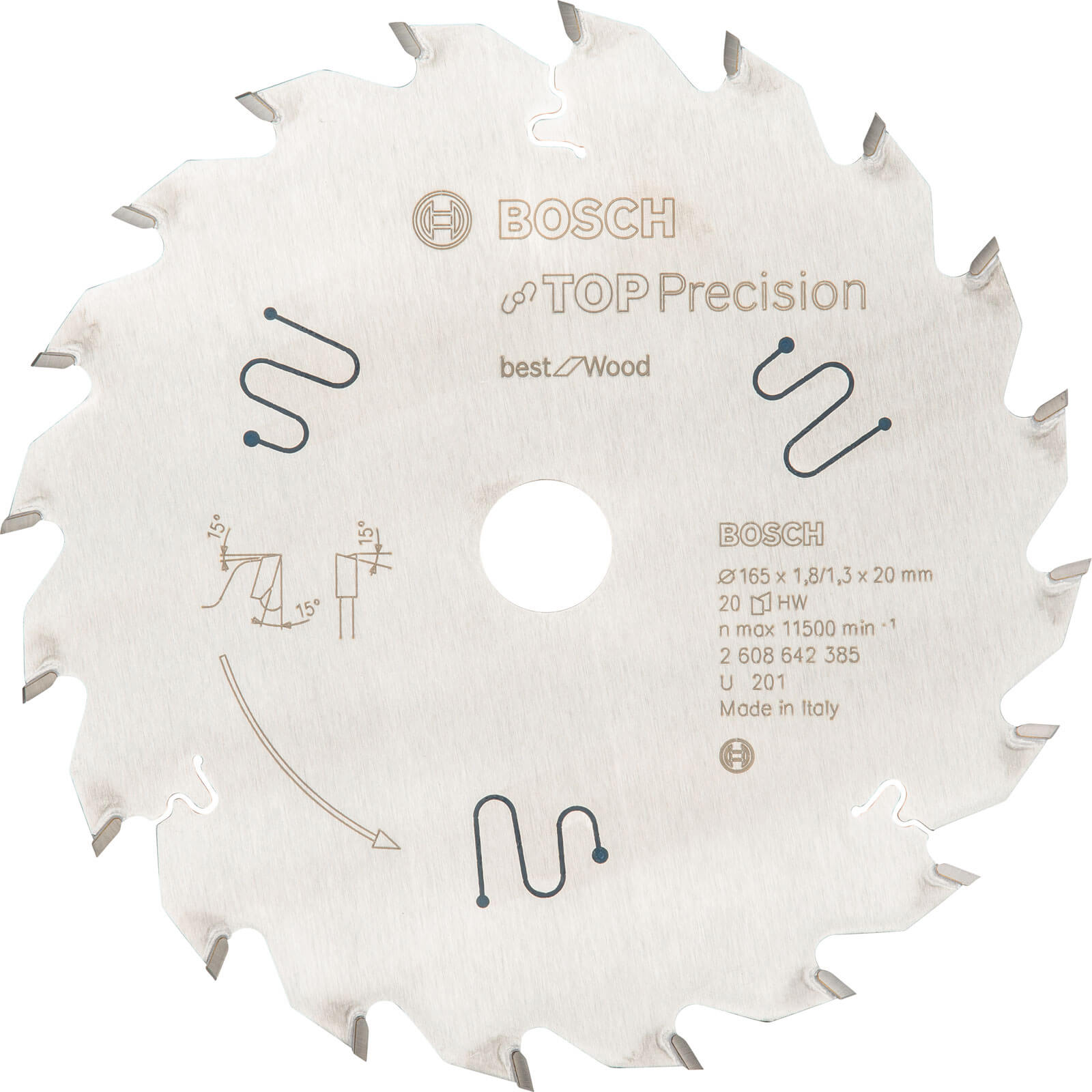 Bosch Top Precision Wood Cutting Saw Blade 165mm 20T 20mm
