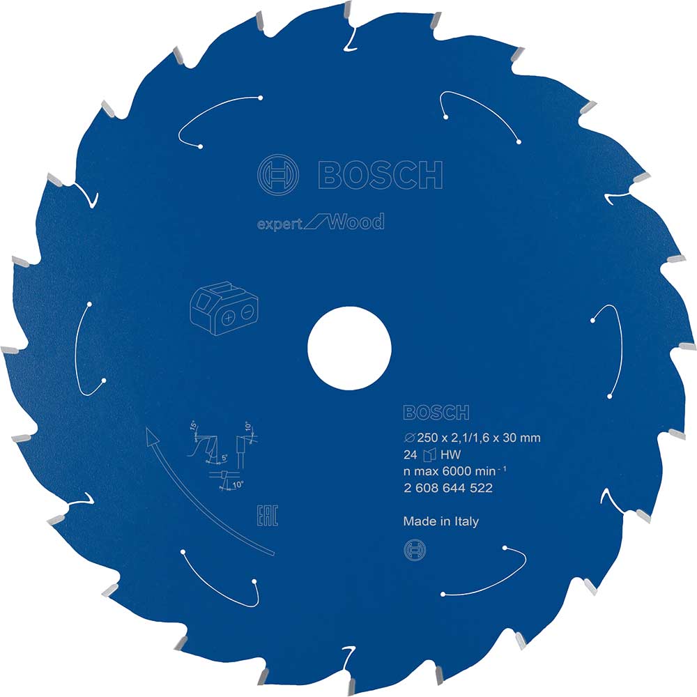 Bosch Expert Wood Cutting Cordless Mitre Saw Blade 250mm 24T 30mm