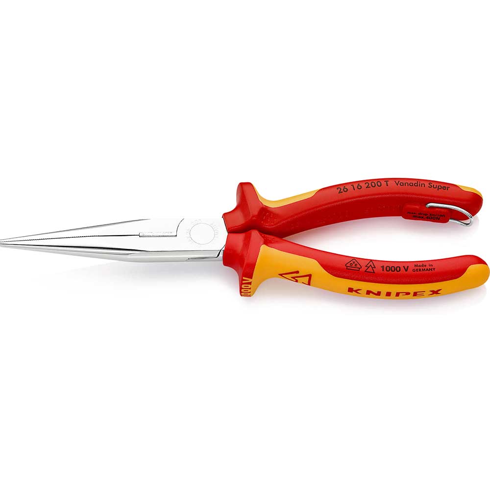 Photo of Knipex 26 16 Vde Insulated Long Nose Tethered Side Cutting Pliers 200mm