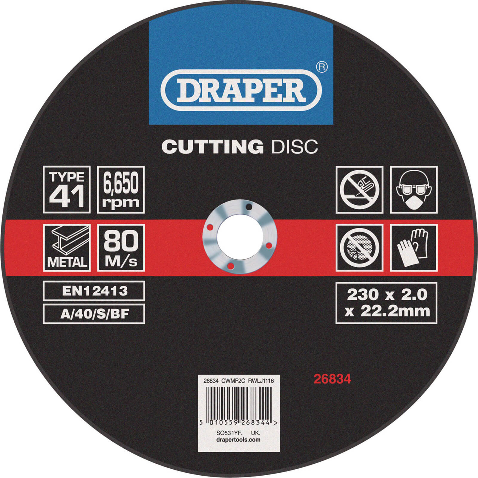 Photo of Draper Flat Metal Cutting Disc 230mm 2mm 22mm