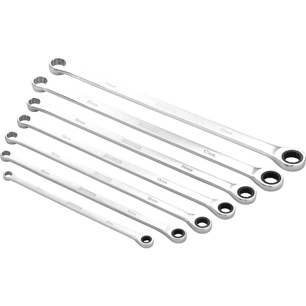 Image of Draper Hi Torq 7 Piece Extra Long Double Ring Ratchet Spanner Set
