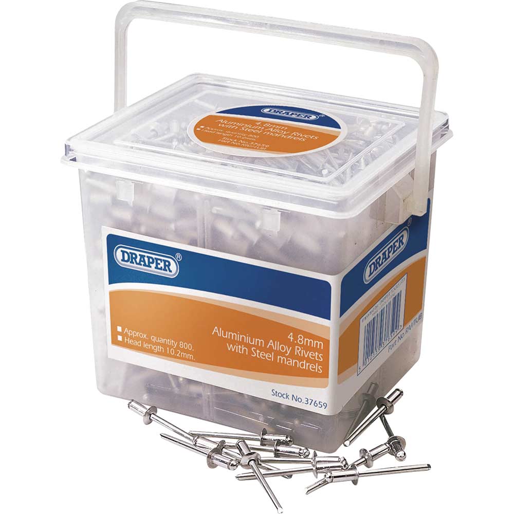 Image of Draper Aluminium Pop Rivets 4.8mm 10mm Pack of 800