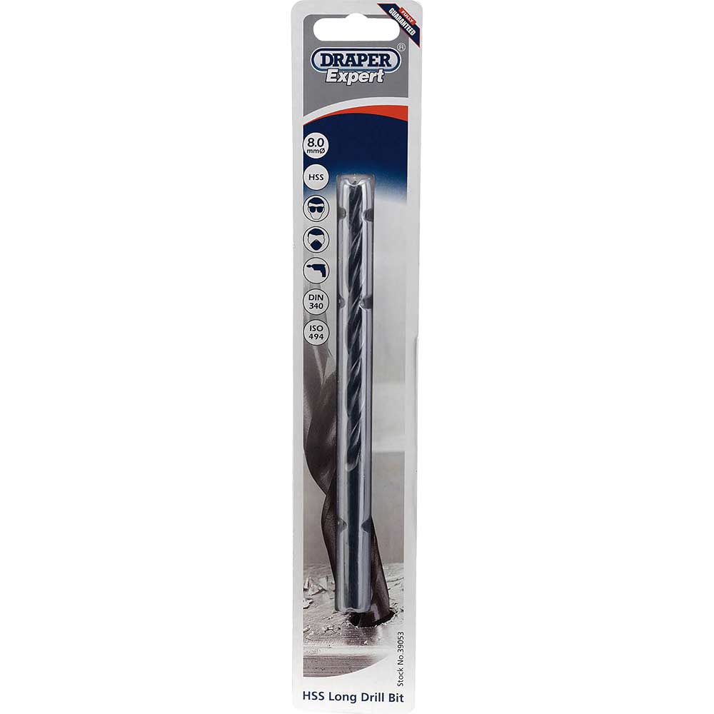 Photo of Draper Expert Hss Extra Long Jobber Drill Bit 8mm