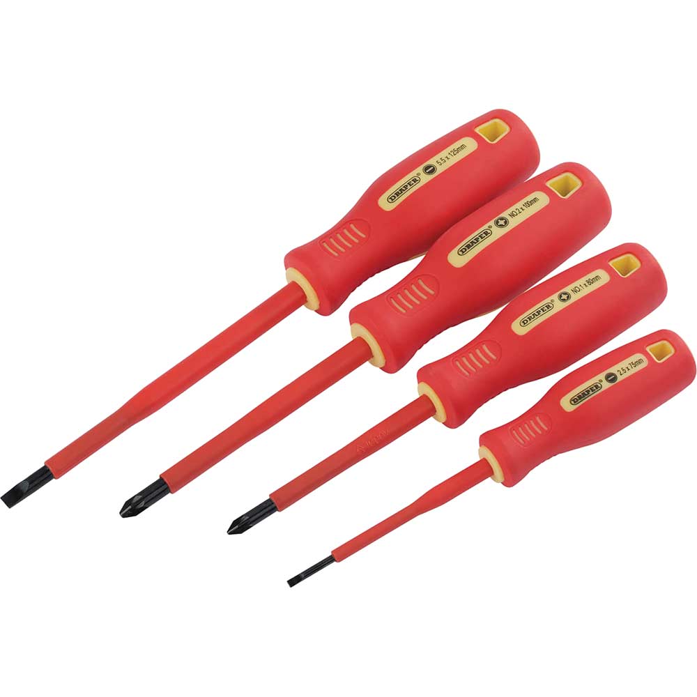 Photo of Draper 4 Piece Vde Insulated Pozi And Slotted Screwdriver Set