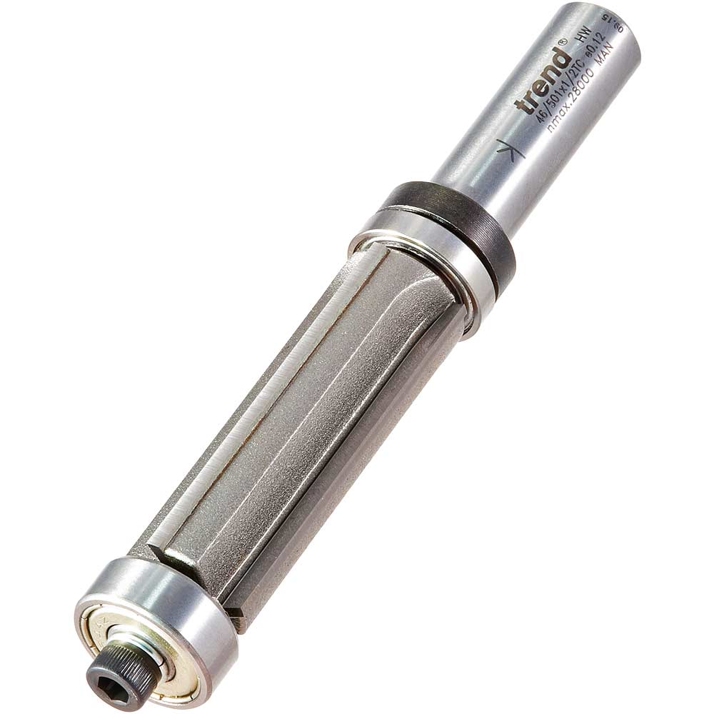 Photo of Trend Four Flute Double Bearing Guided Trimmer Router Bit 19.1mm 50mm 1/2